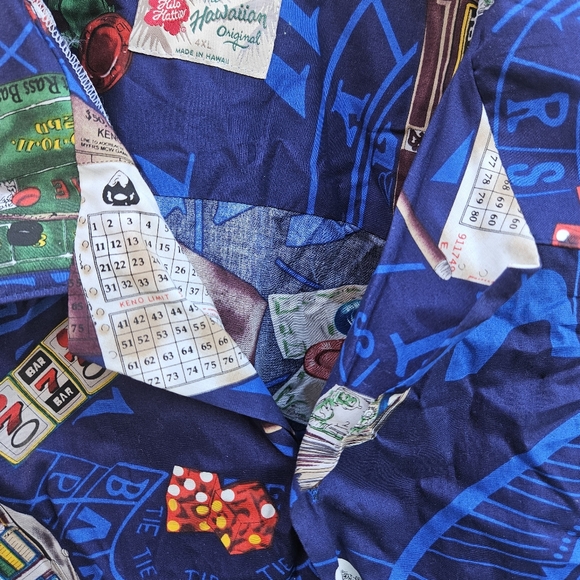 Hilo Hattie Mens 4XL Button Front Hawaiian Aloha Shirt Vegas Casino Theme Blue - Picture 11 of 11